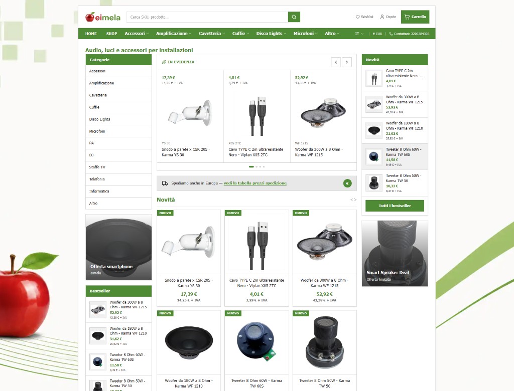 Homepage eimela.it, tema PrestaShop boxed B2C