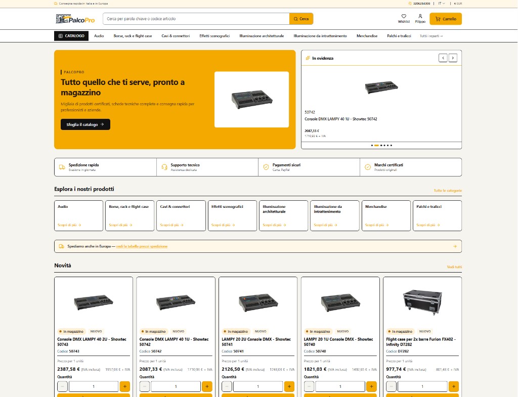 Homepage palcopro.it, tema PrestaShop industriale B2B